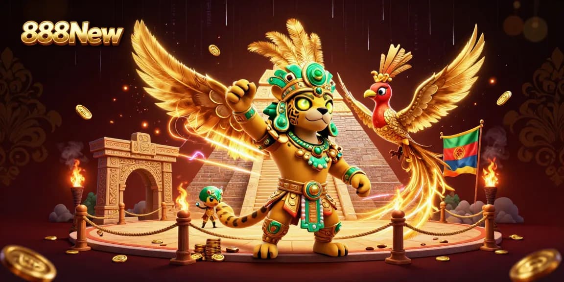 Experience the exciting action of 888New with vibrant characters and dynamic gambling elements in a rich 3D scene.