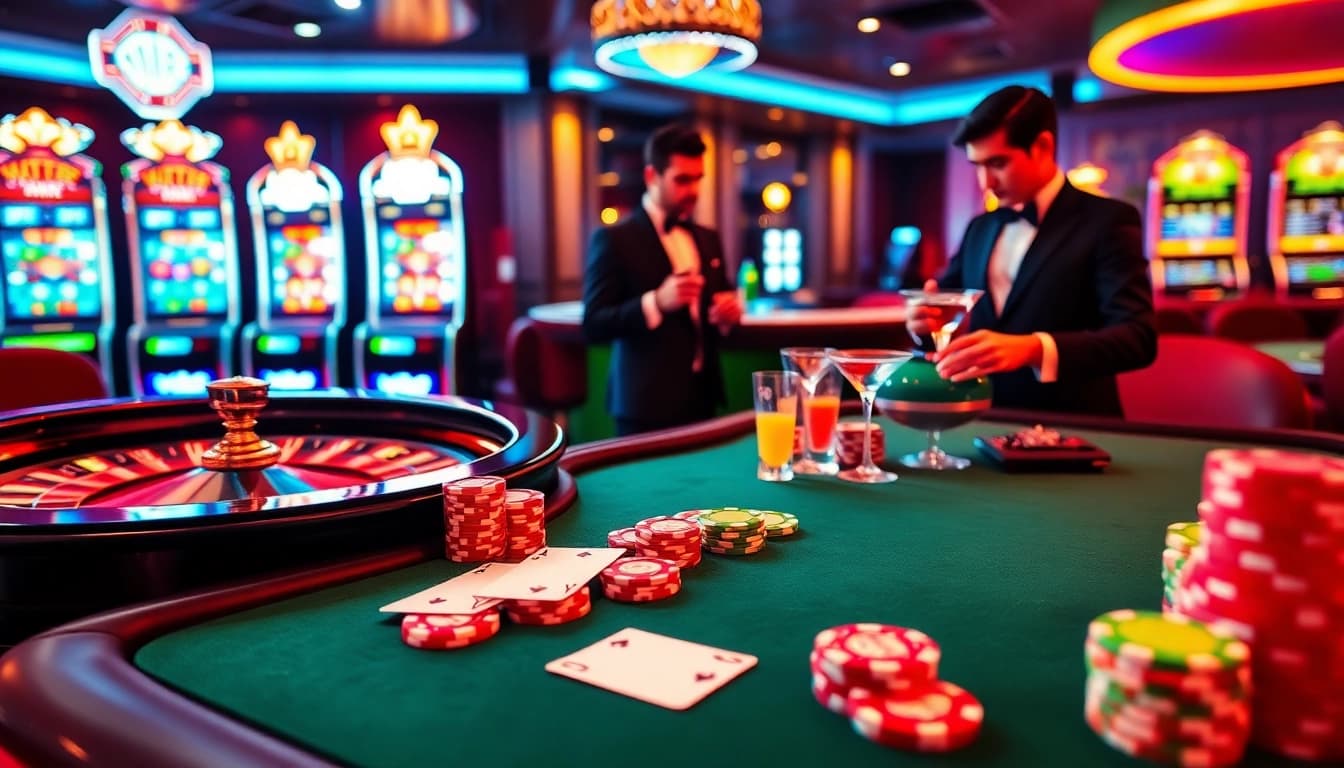 Experience excitement at GG88 with vibrant casino tables, poker chips, and slot machines.