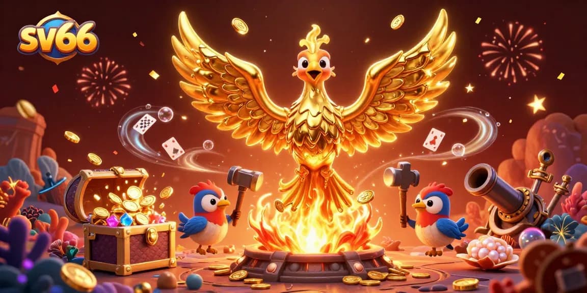 Sparkling sv66 phoenix rising with gold coins, enhancing gaming excitement in a 3D casino scene.