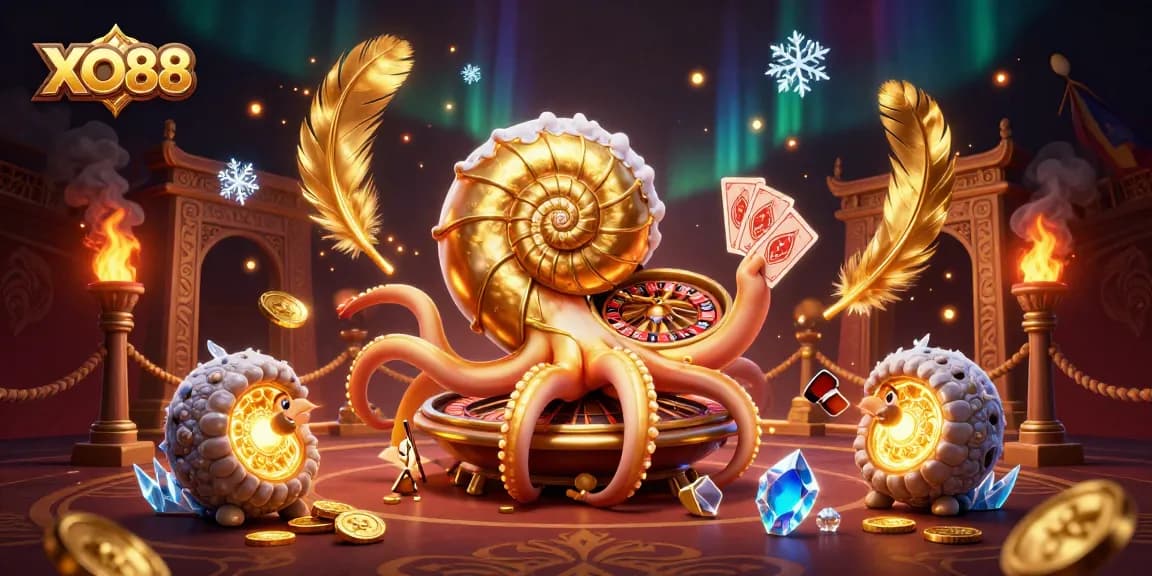 Experience thrilling games at XO88 Casino featuring a giant nautilus and glowing ammonite companions.