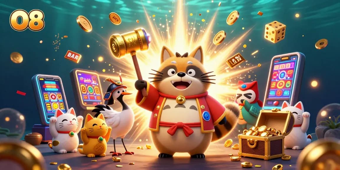 Experience the excitement at O8 with vibrant casino characters and jackpot action in 3D.