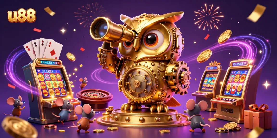 Experience the excitement of u88's casino world featuring animated characters, games, and vibrant elements.