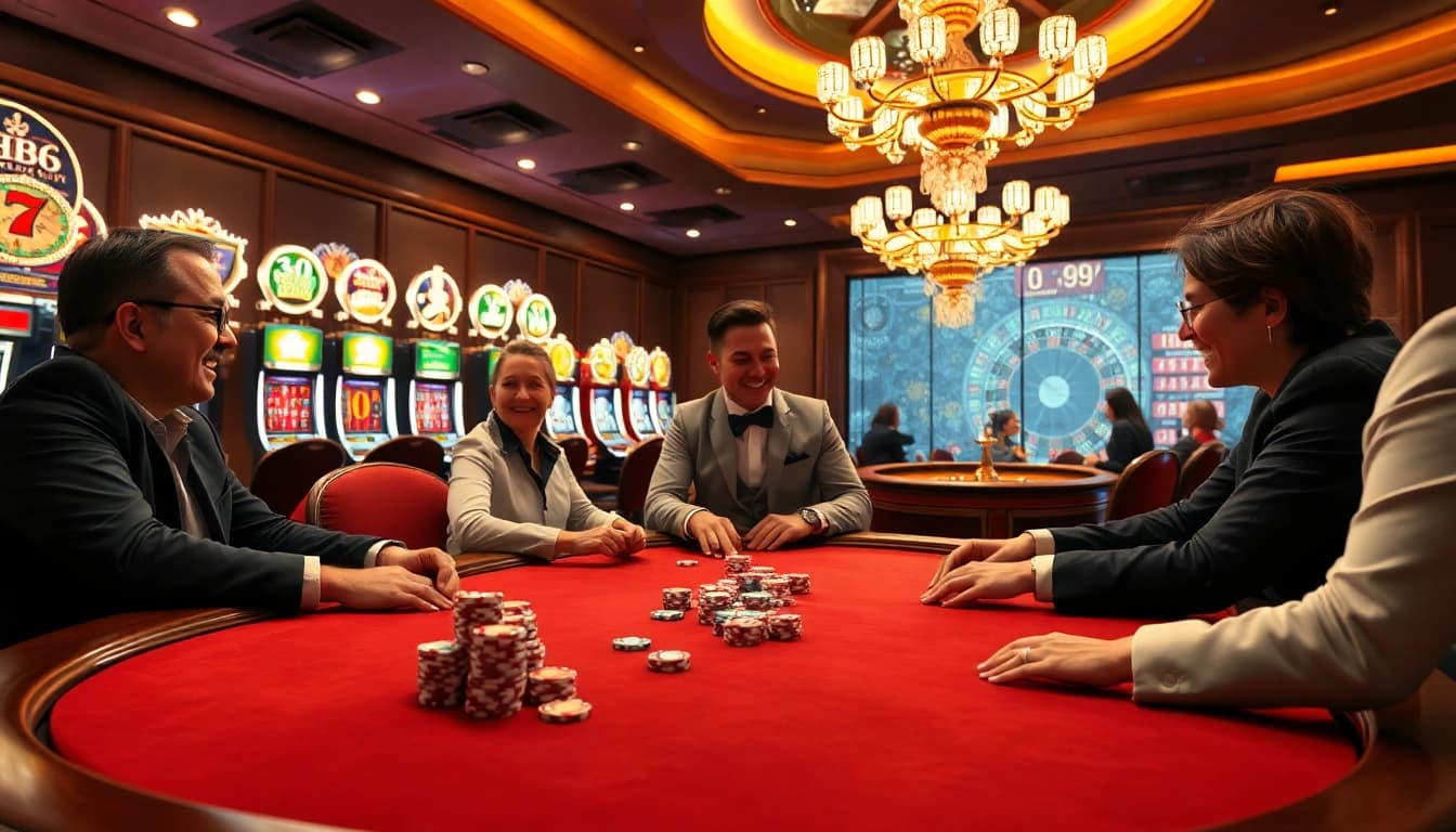 Engage in an exciting hb88 poker game at a luxurious casino table.