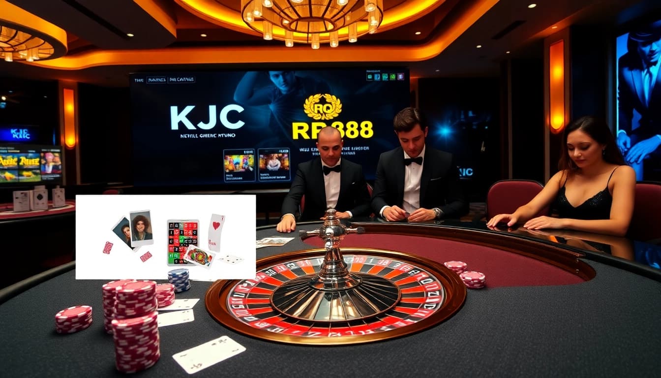 Engage with KJC RR88's vibrant casino atmosphere featuring poker tables and online gaming.
