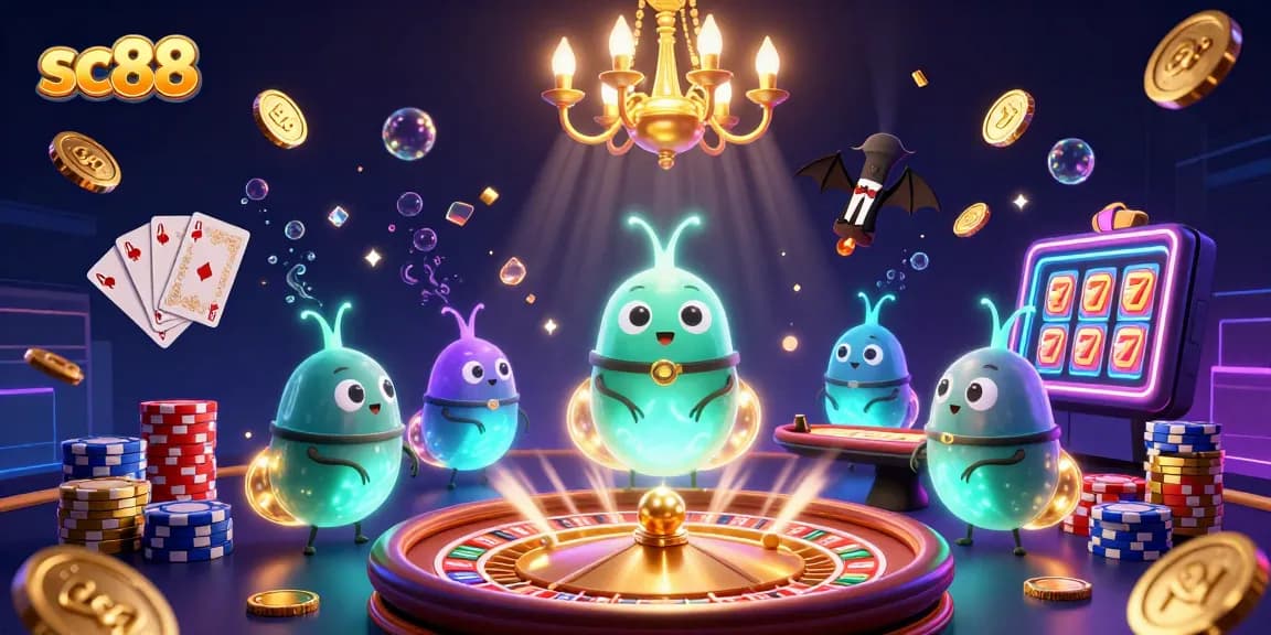Watch sc88 glowworms illuminate a vibrant casino scene full of excitement and shimmering treasures.
