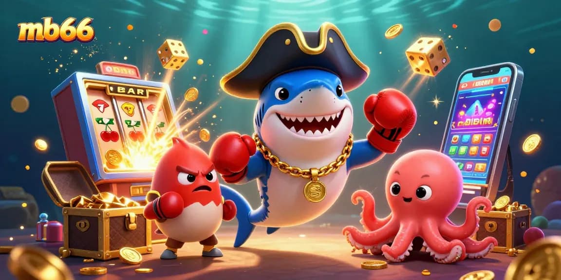 Engage with mb66's thrilling 3D casino experience featuring a quirky pirate shark and lively characters.