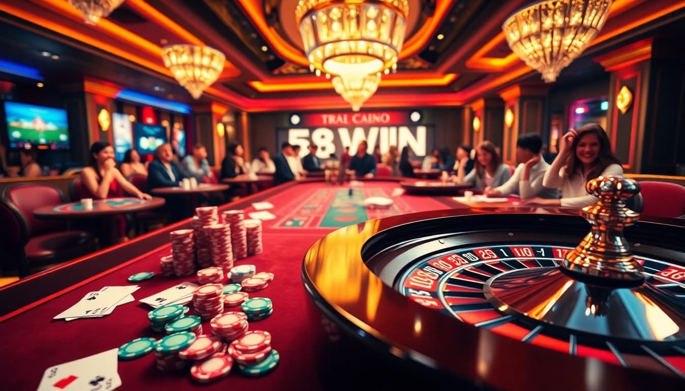 Experience the thrill of winning at 58WIN with colorful casino tables and vibrant gaming action.