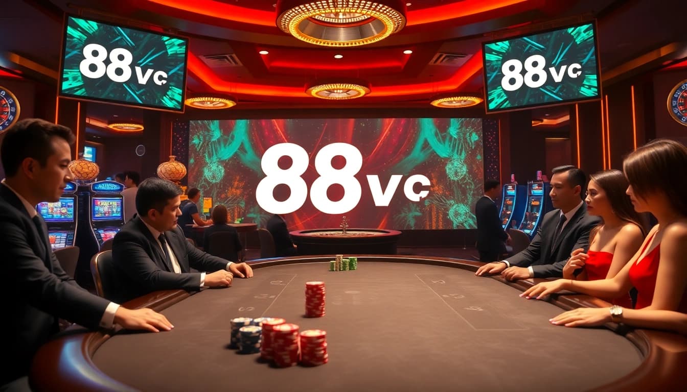 Experience the excitement of 88vn casino gaming with vibrant poker tables and colorful slot machines.