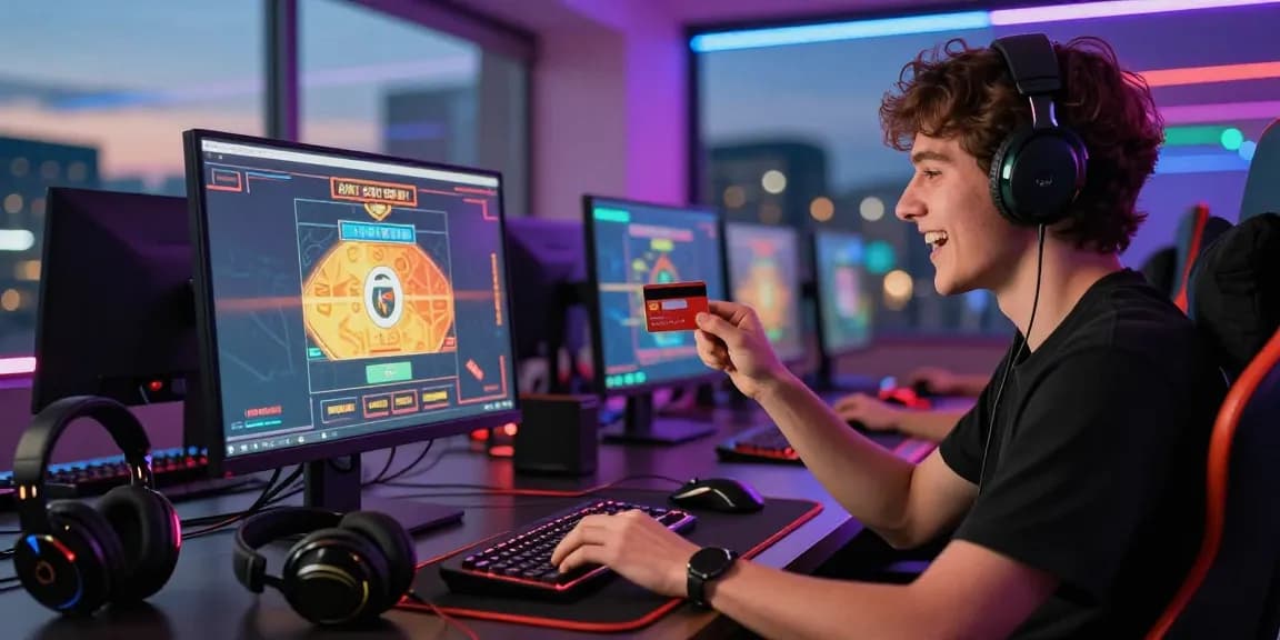 Person enjoying gaming at credit card casinos with excitement, ready to make deposit.