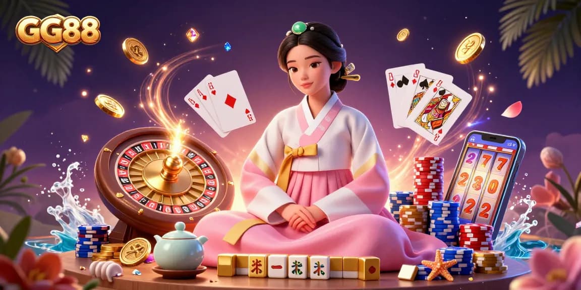 Experience winning moments with GG88's lively casino scene featuring games, elegant characters, and vibrant elements.