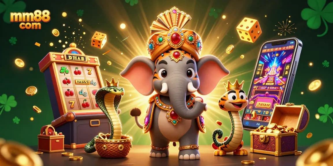 Engage in exciting gameplay at mm88 com with a vibrant casino-themed illustration of jackpot slots and rich rewards.