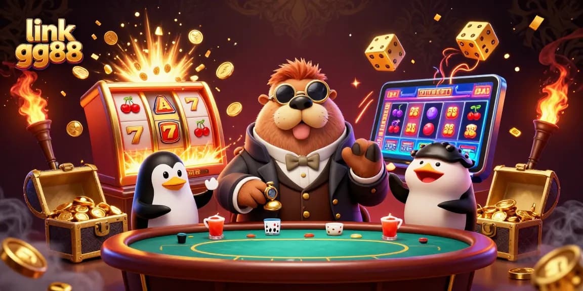 Experience the excitement of link gg88 with a playful walrus, penguin dealer, and pufferfish at an underwater poker table.