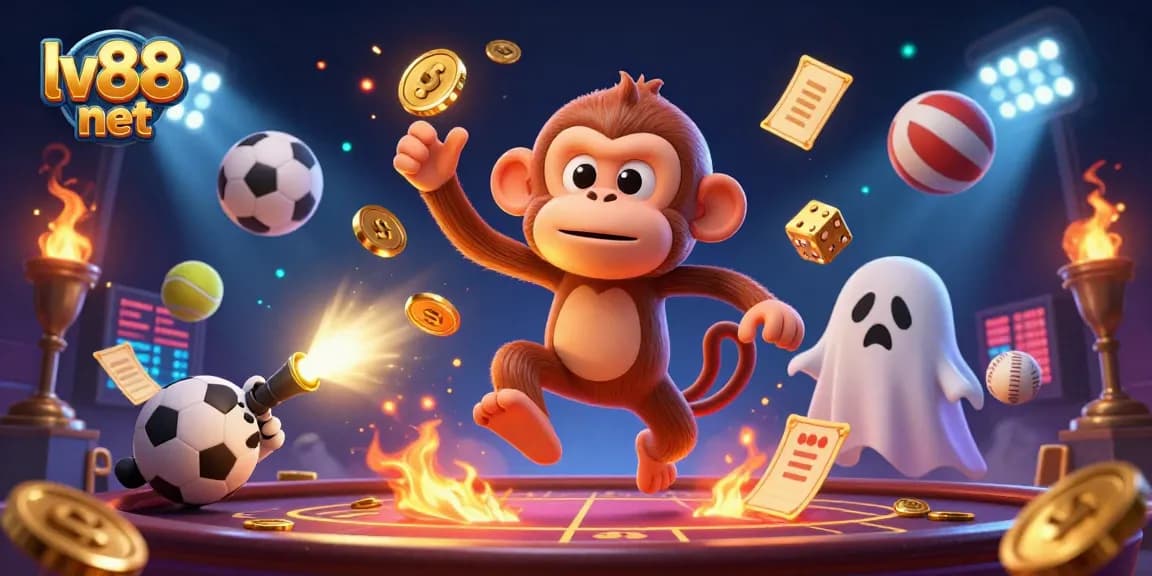 Experience excitement at lv88 net, where a playful poltergeist monkey juggles golden coins in a haunted casino.