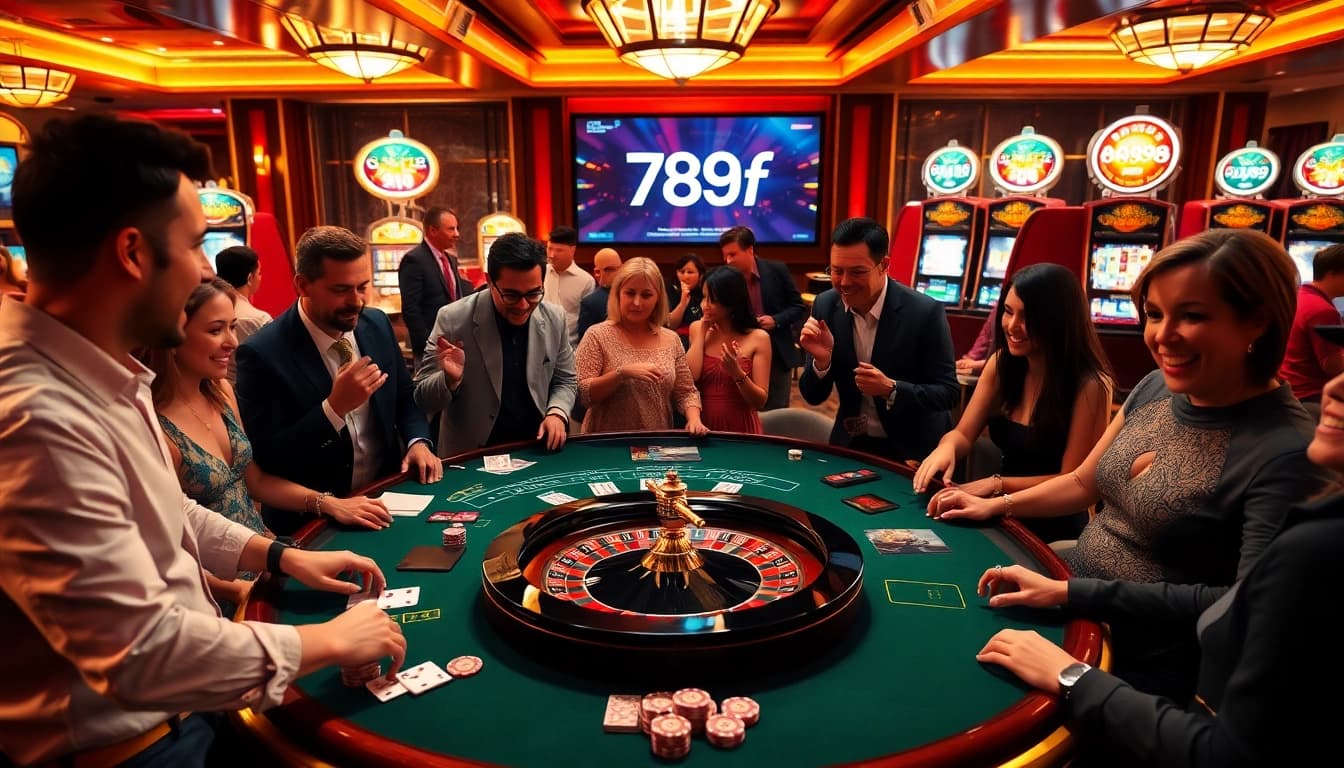 Players enjoying a vibrant gaming experience at 789f site with roulette, cards, and slots.