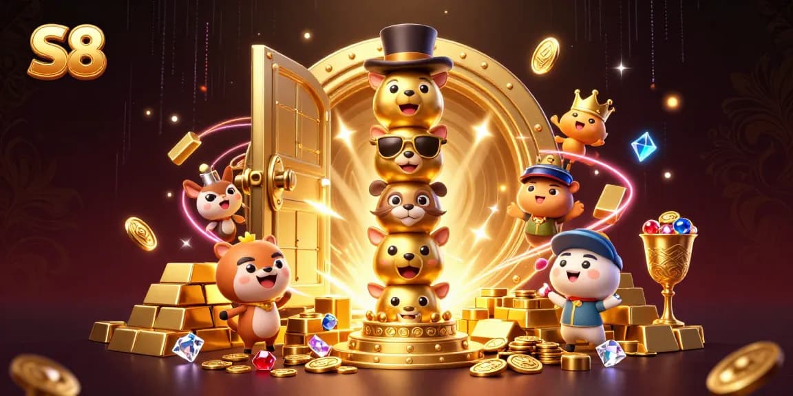 Experience S8's vibrant casino scene showcasing a colorful totem pole bursting with treasures.