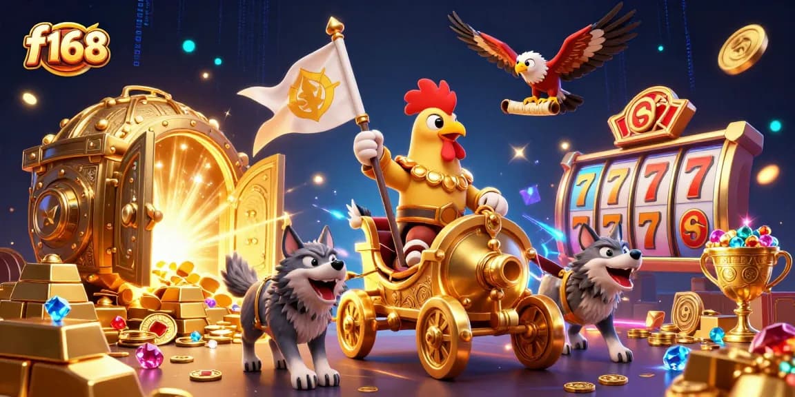 Experience the thrill of winning at f168 with a vibrant 3D casino scene showcasing dynamic gaming elements.