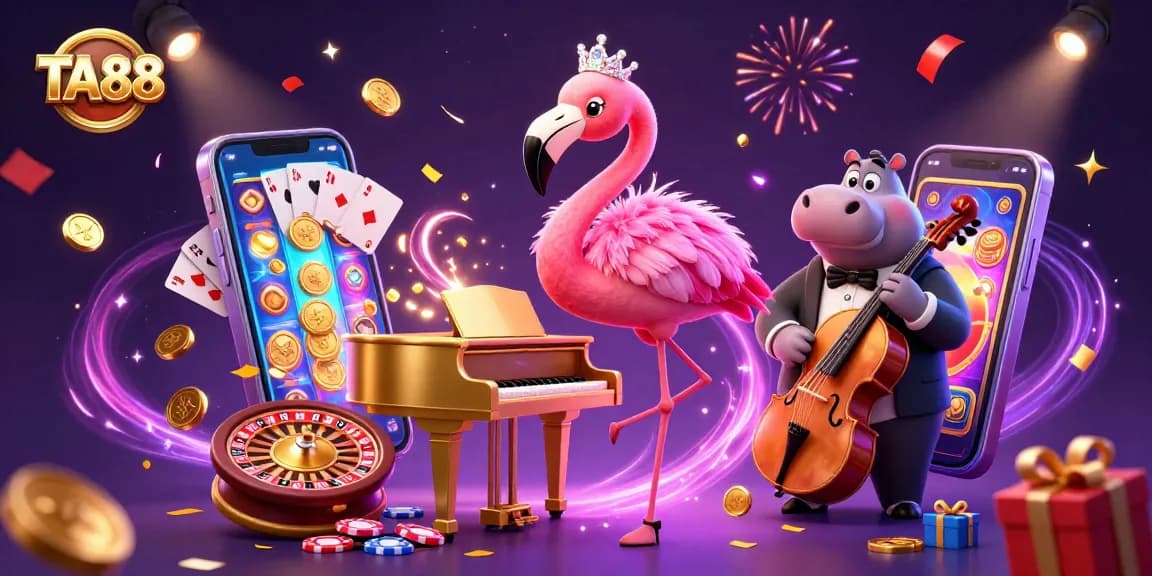 Engage with TA88 as illustrious characters and vibrant casino elements create a dazzling scene.