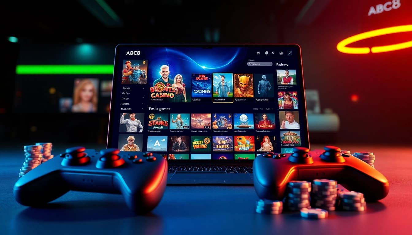 ABC8 online gaming platform showcasing diverse games and promotions.