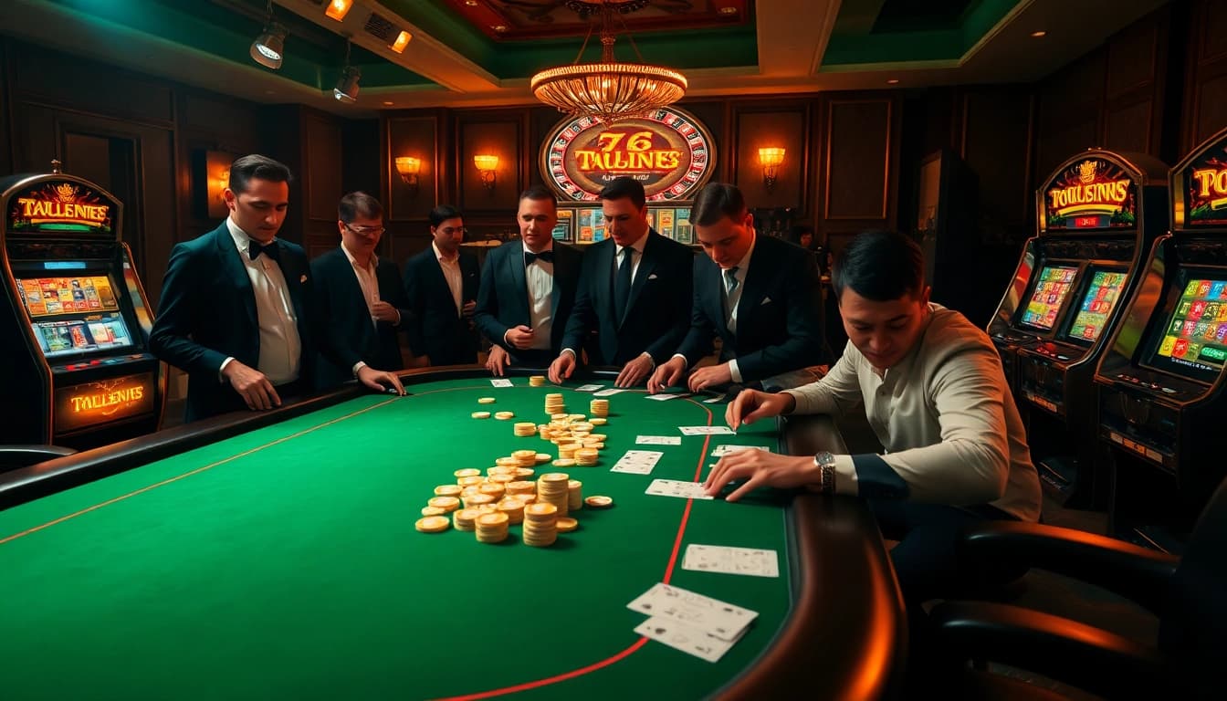 Experience thrilling gambling excitement at chotruyen-themed casino tables in a luxurious setting.