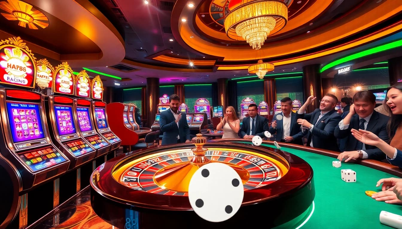 Experience the thrill of HAY88 with vibrant casino tables filled with action in a luxurious gaming atmosphere.