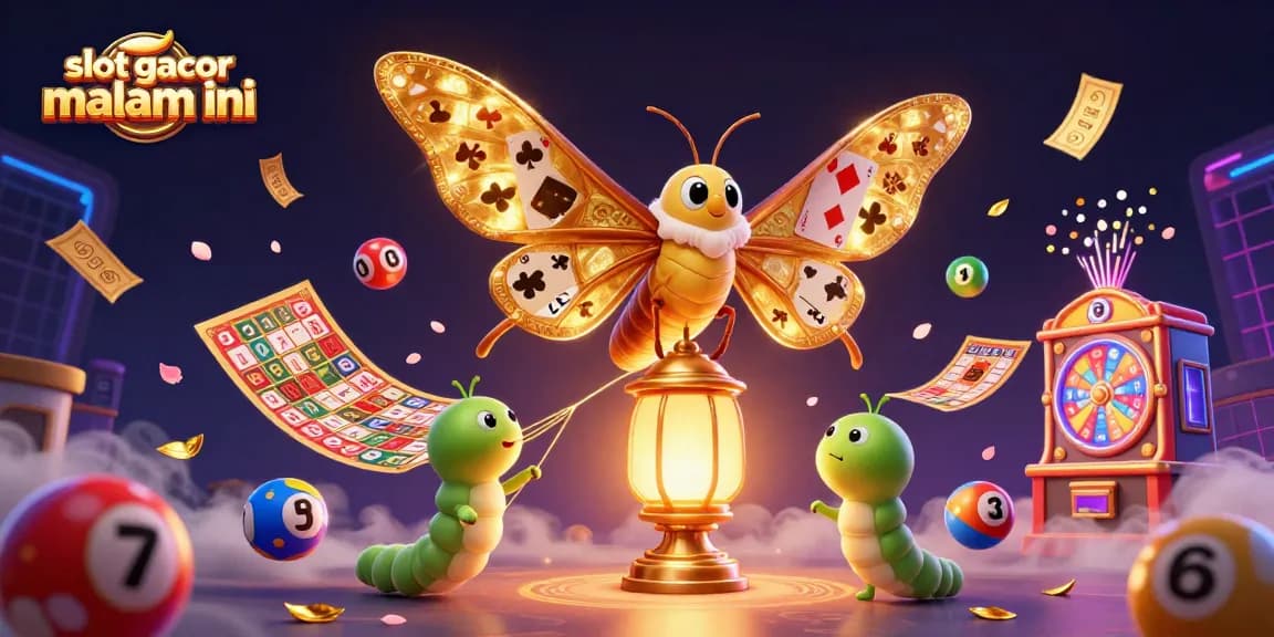Play colorful slot gacor malam ini with vibrant scenes and dynamic game elements in a rich 3D illustration.