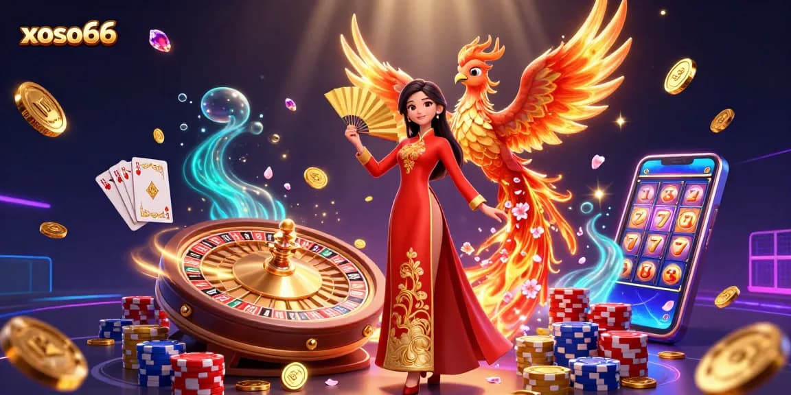 Xoso66 showcases thrilling gaming action with vibrant elements from slots and live casino games.