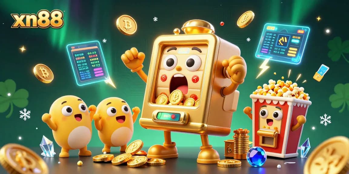 Spin the xn88 slot machine and watch as golden coins pour out, creating a fun and vibrant casino atmosphere.