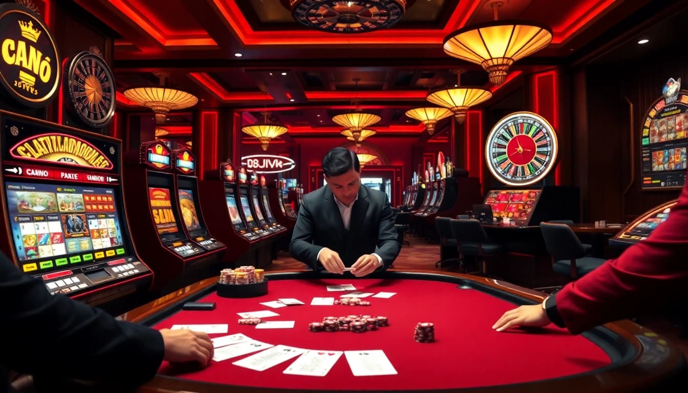 Engaging moment at Nhà cái S8 casino with professional gamblers at a poker table.