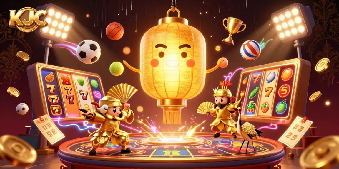 KJC brings an enchanting night market casino experience with dynamic slot reels and golden elements.