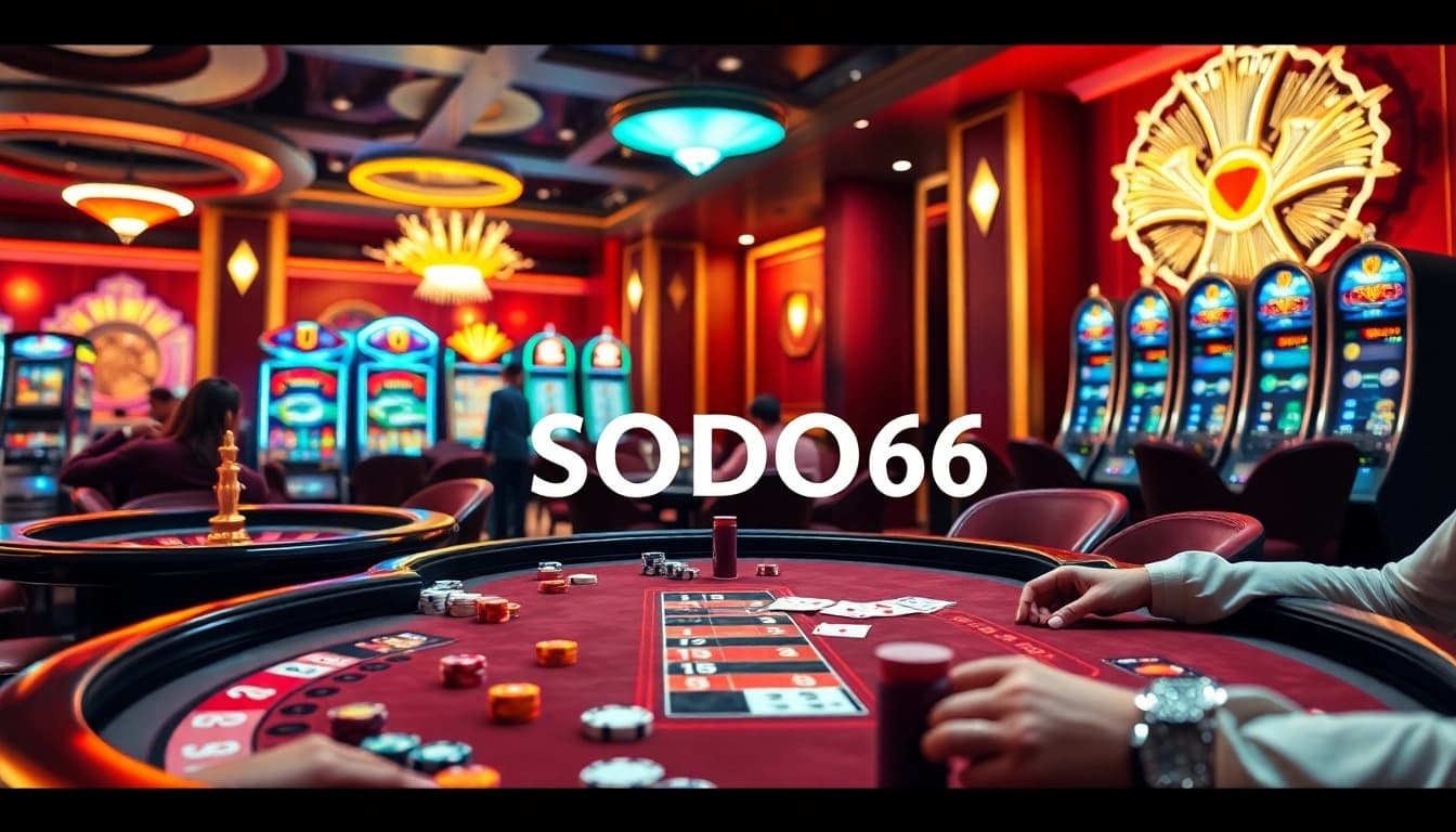 Experience thrilling gameplay at SODO66, featuring vibrant casino tables and excitement in the air.