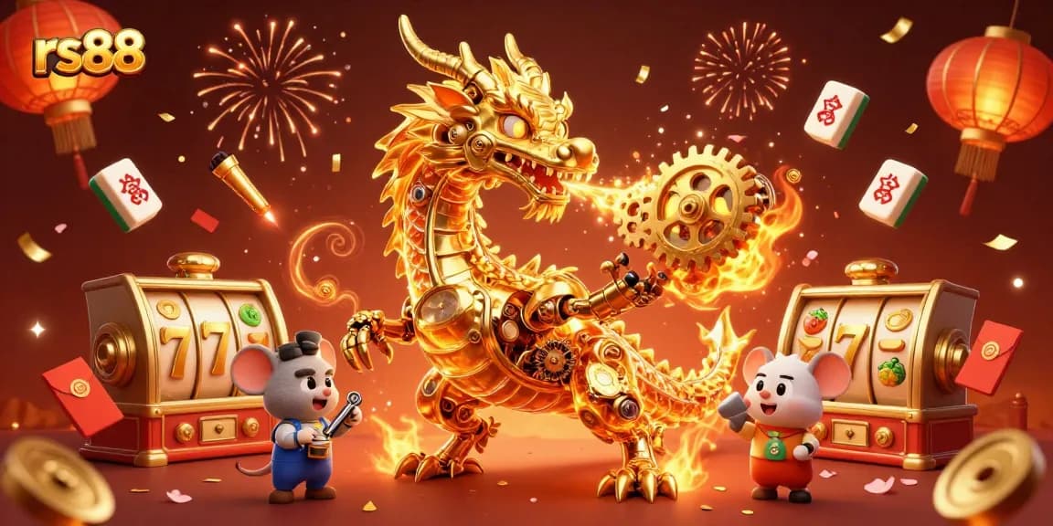 Spin the reels and win at rs88, featuring a golden dragon and festive gaming elements!