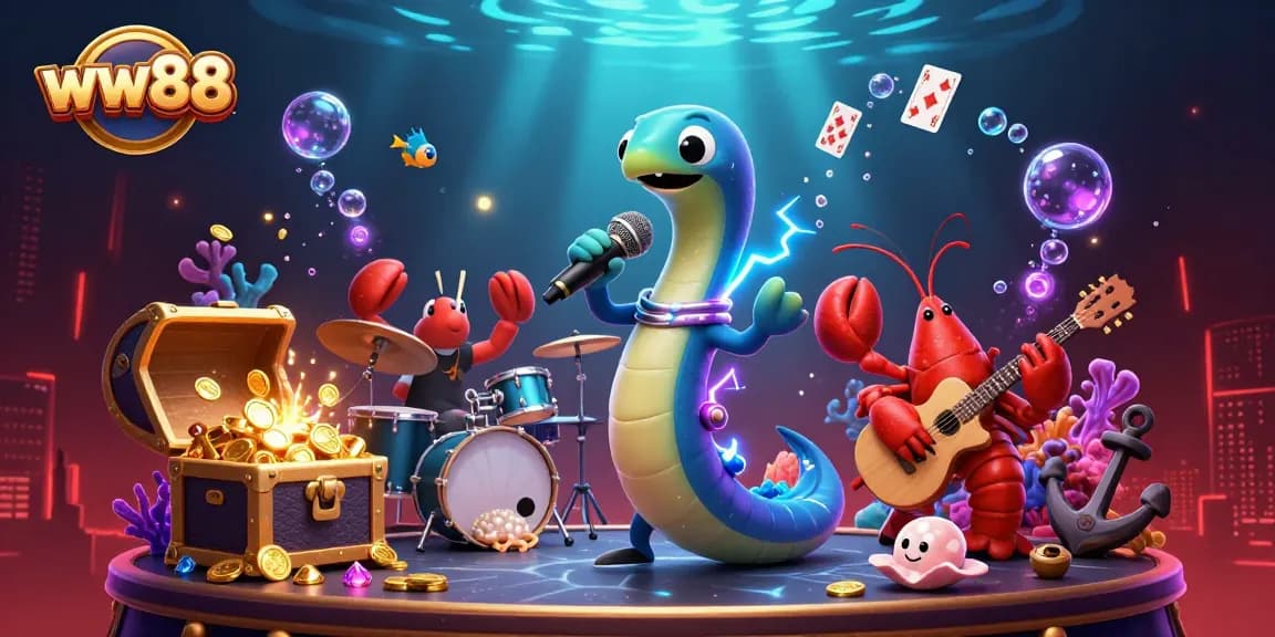 Experience excitement with ww88’s vibrant underwater casino featuring animated characters and treasure!