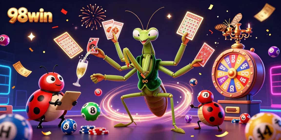 Engage in exciting bets at 98win with vibrant lottery elements and a captivating casino atmosphere.