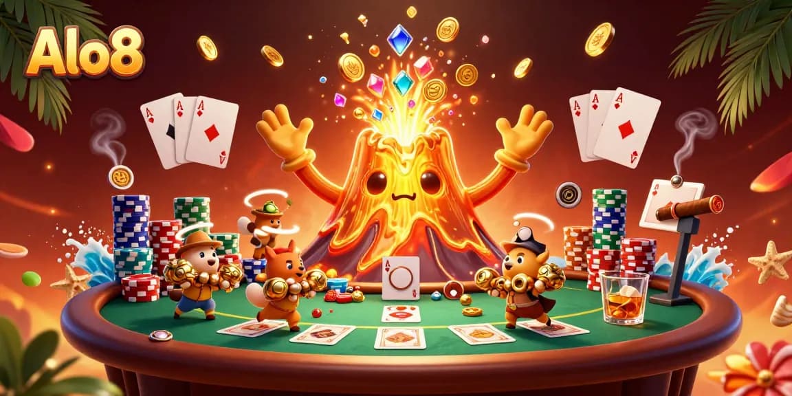 Alo8 players enjoying winning strategies at a vibrant casino scene full of treasures and excitement