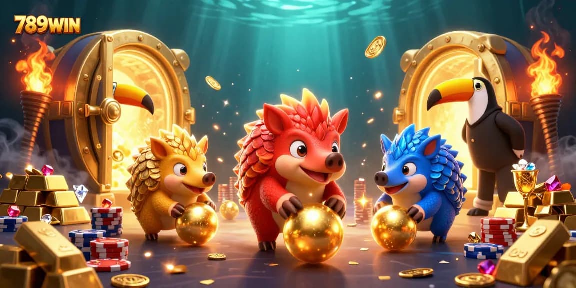 Experience thrilling gaming action with 789WIN featuring vibrant casino elements and rival pangolins.