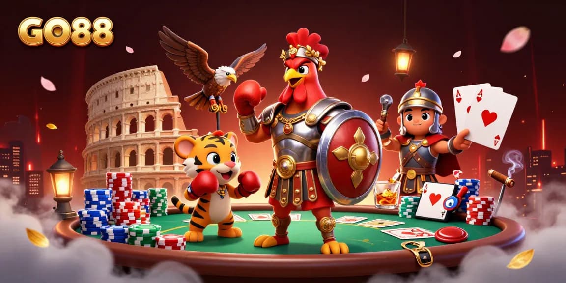 Experience exciting gameplay at GO88 with a vibrant casino scene featuring engaging characters and game elements.