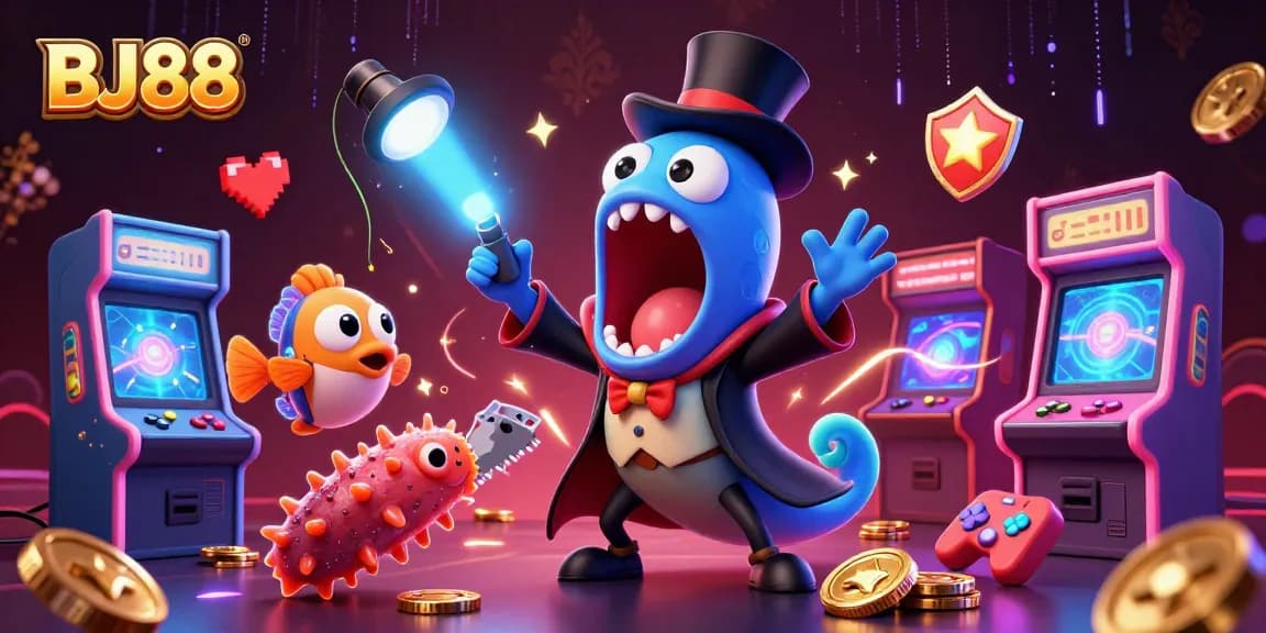 Experience BJ88's thrilling card tricks in this vibrant underwater casino illustration.