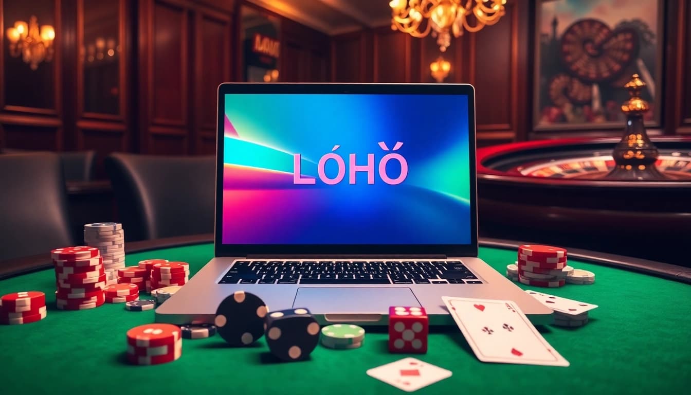 Lô đề online interface with poker chips and cards at a luxurious casino table.