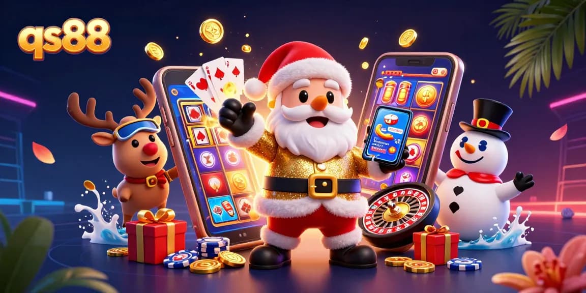 Experience the thrill of qs88 with Santa, reindeer, and snowman celebrating casino games.