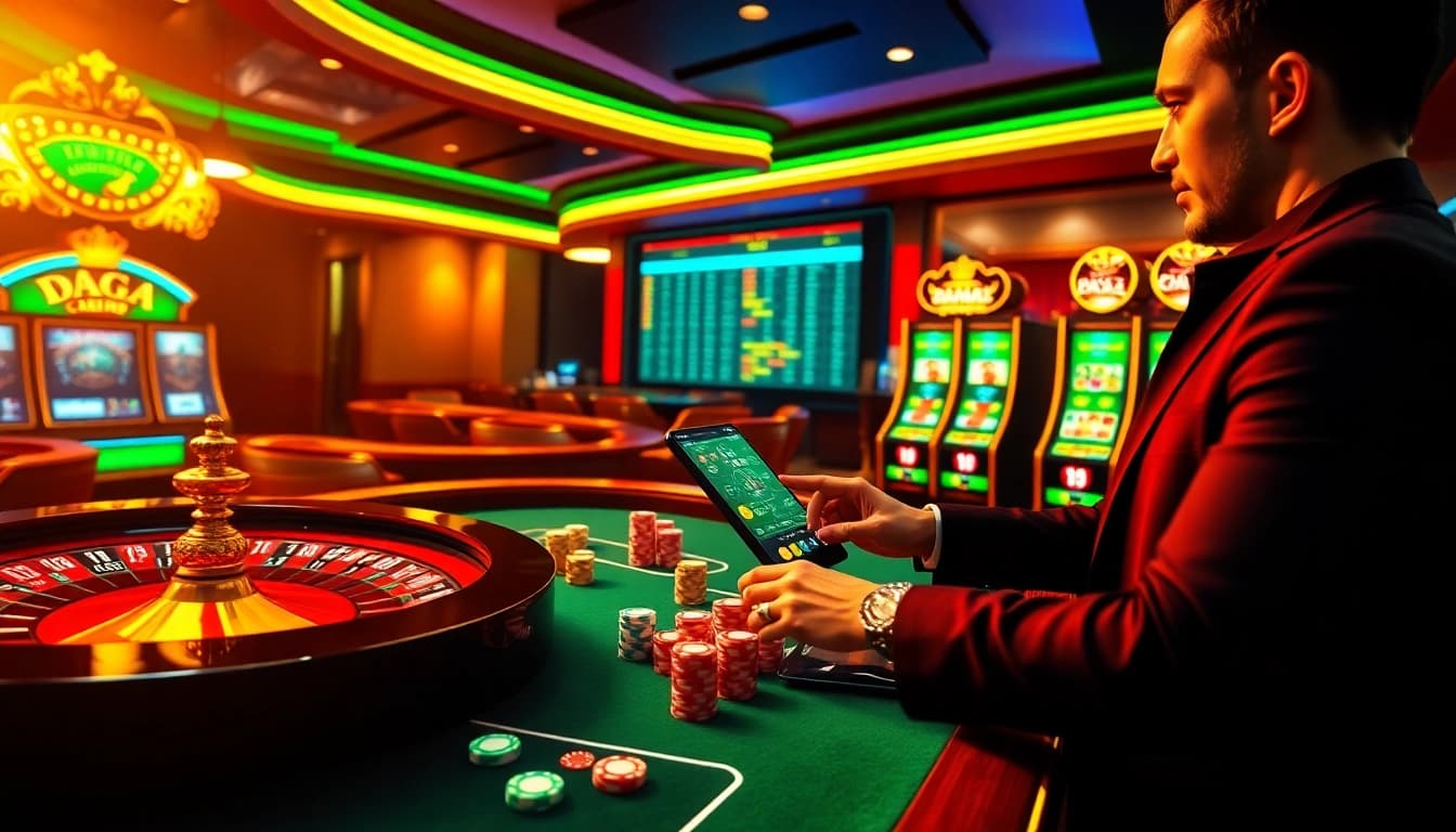DAGA's exciting online casino experience featuring poker chips and a digital gambling interface.