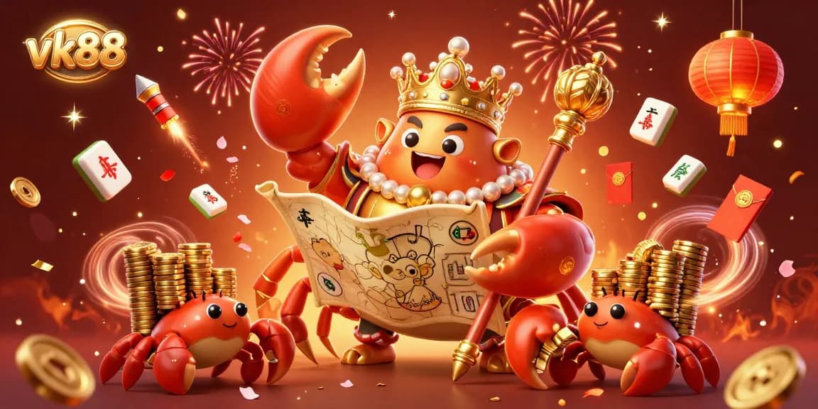 Experience winning strategies at vk88 amidst a vibrant online casino celebration with detailed characters and elements.