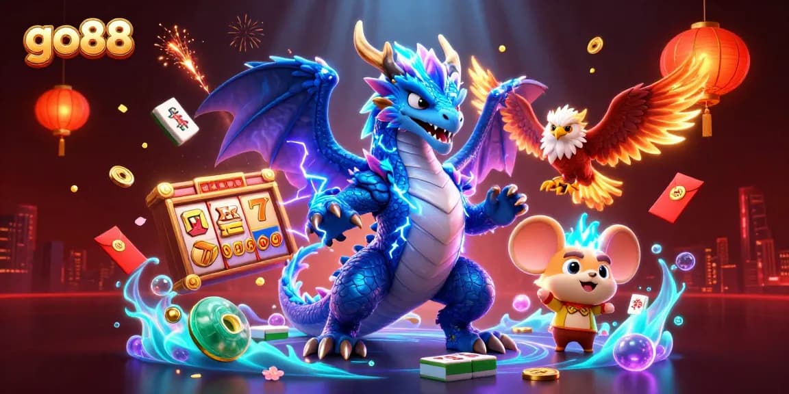Experience thrilling gameplay with go88, featuring stunning slot reels, dynamic characters, and vibrant casino visuals.