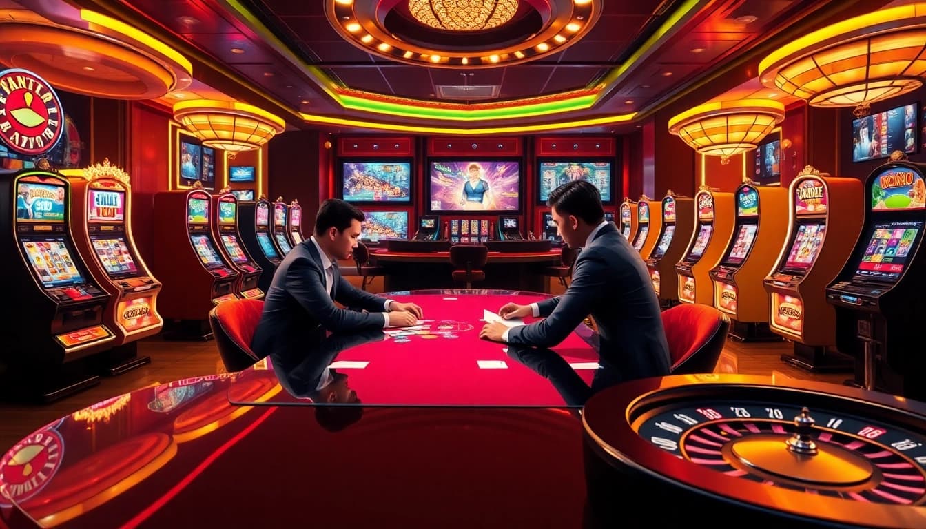 Exciting gameplay at https://bem88v.com/ with vibrant casino tables and professional players.
