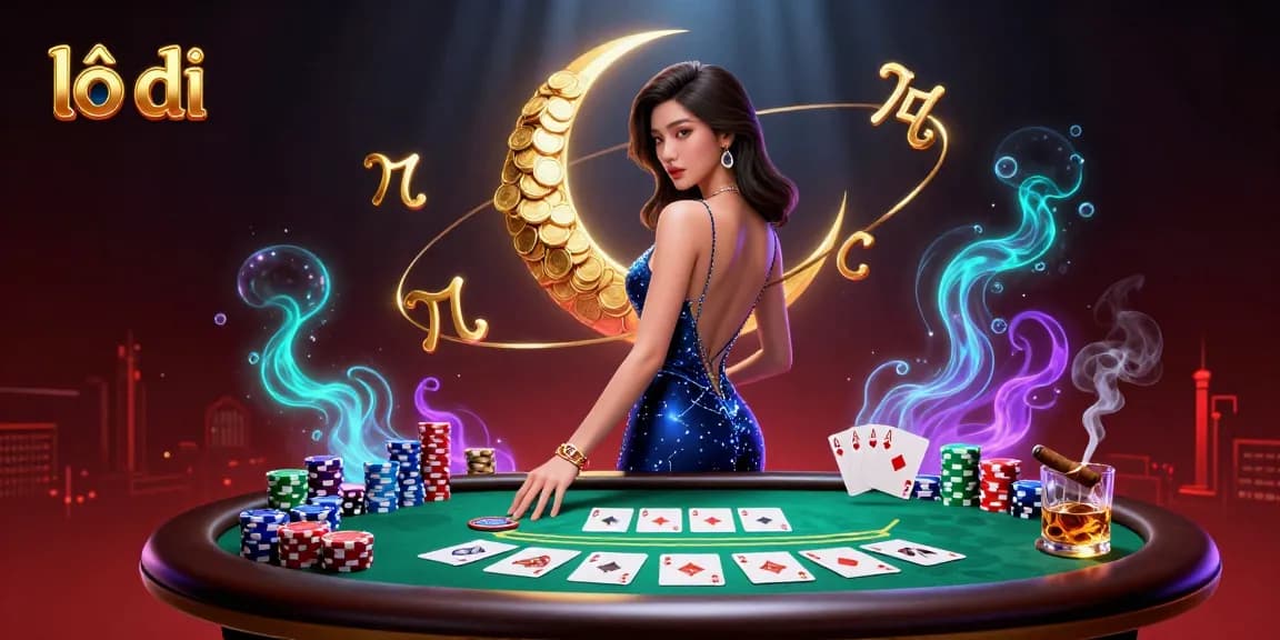 Engage in thrilling lô đề with an elegant Asian woman amidst vibrant casino elements.