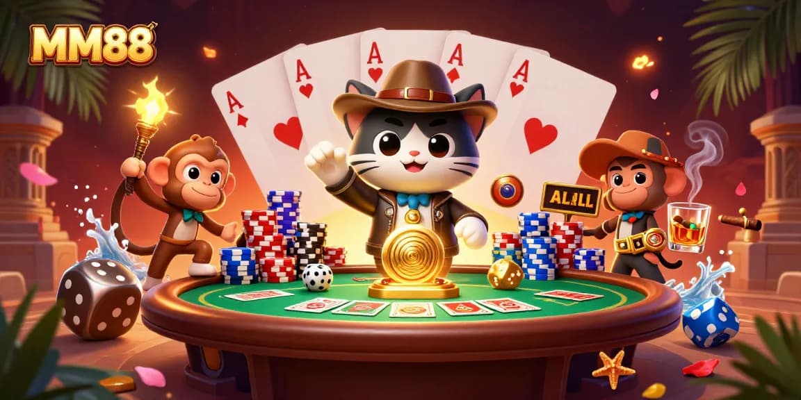 Engage in exciting poker gameplay at MM88 while exploring a rich treasure scene.