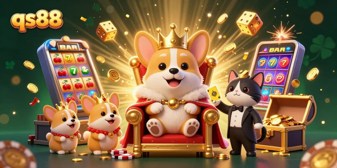 Experience the thrilling qs88 casino adventure with a corgi king, a cat butler, and extravagant gaming symbols.