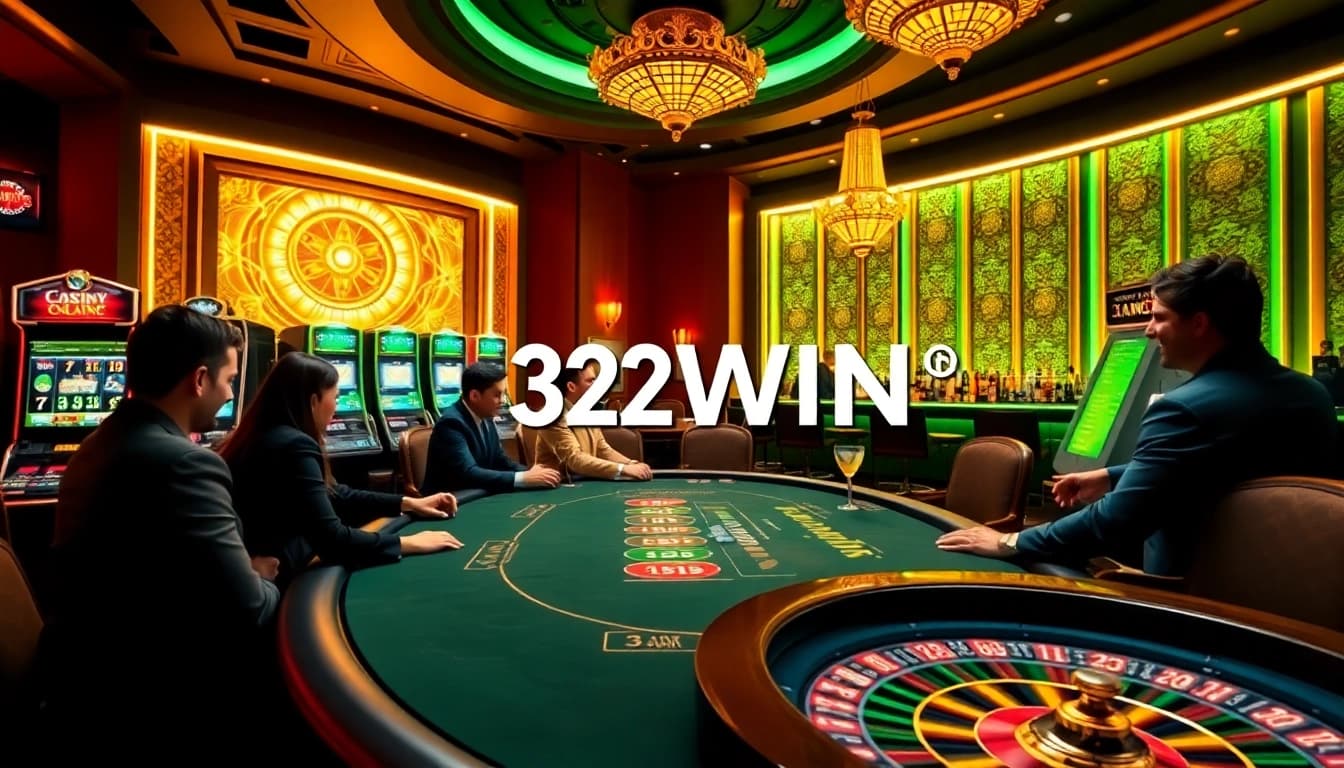 Players enjoying poker and exciting games at 32WIN's luxurious casino setting.