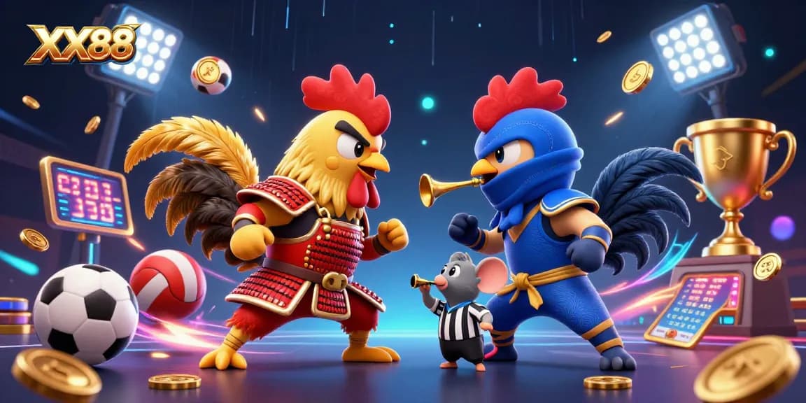 Engage with XX88's thrilling casino experience featuring dynamic fighting roosters and rich game elements.