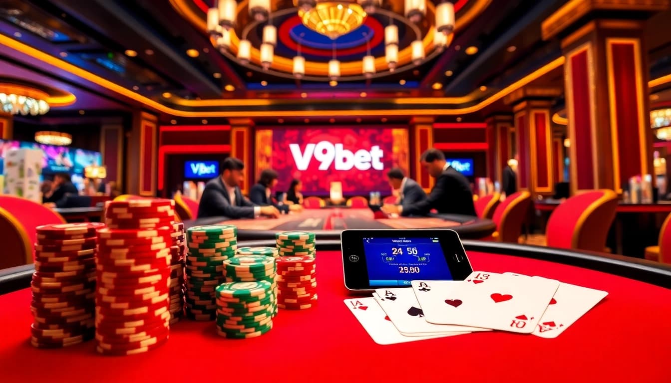 Experience the thrilling energy of V9bet with vibrant poker action at a luxury casino.