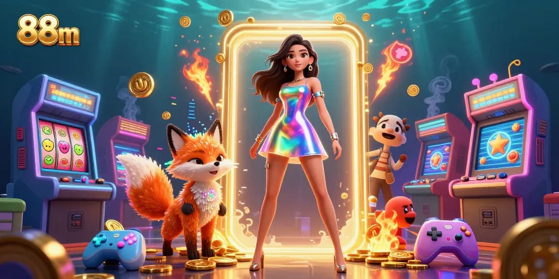 Experience the excitement of gambling with 88m in this vibrant 3D casino scene filled with dynamic game elements.